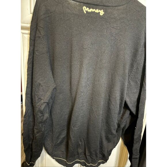 Money Men's Crest Logo V-Neck Button Front Cardigan Sweater Black Size XXL - Picture 3 of 12